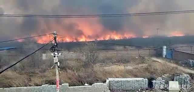 保定市乐凯北大街西家庄村附近荒草不明原因起火，吓人(图1)