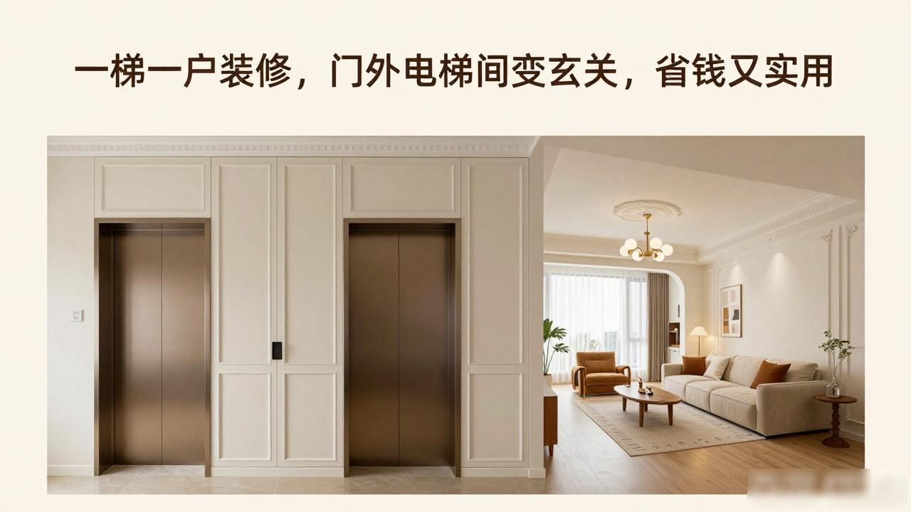 一梯一户装修,门外电梯间变玄关,省钱又实用(图1)