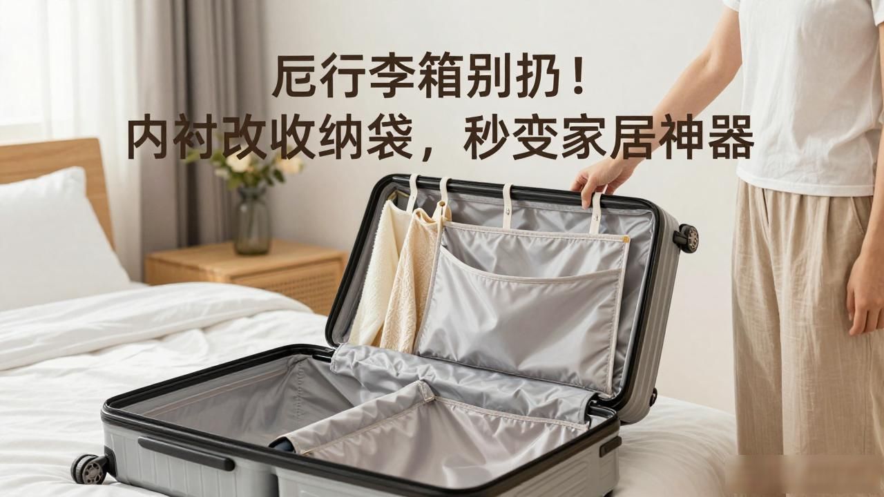 旧行李箱别扔!内衬改收纳袋,秒变家居神器(图1)