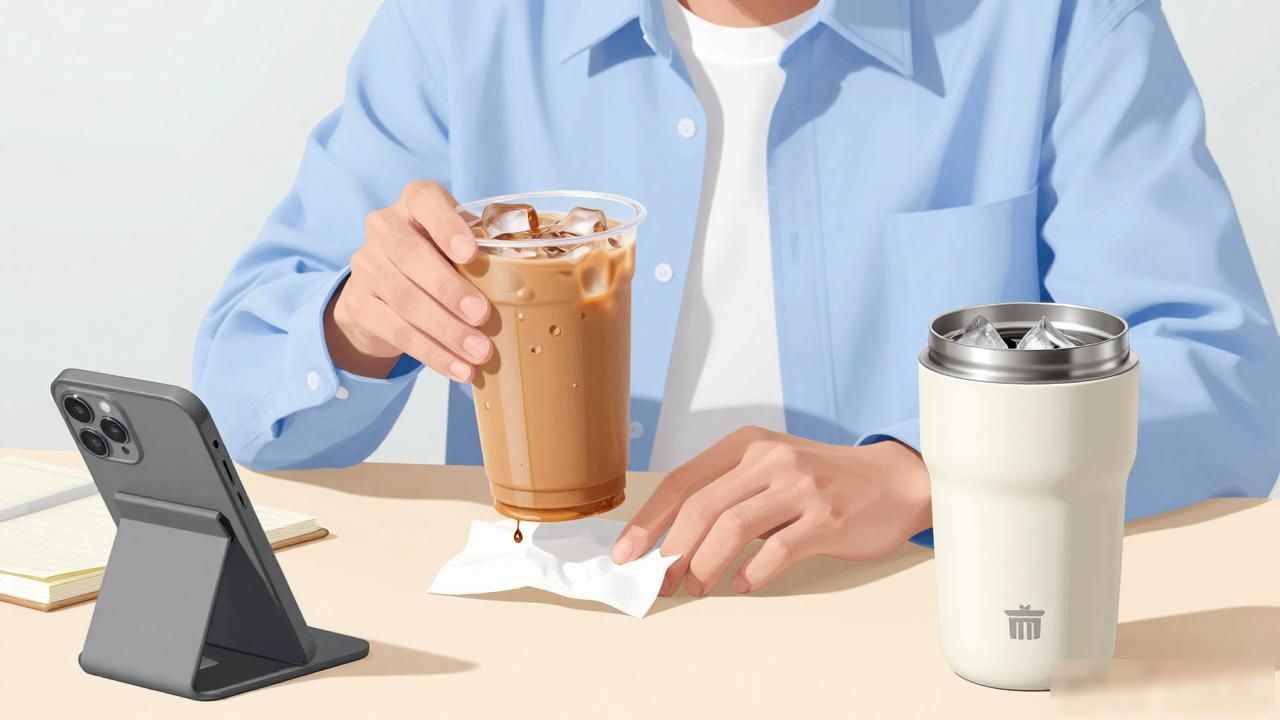 冰奶茶杯子滴水手湿？年轻人零成本妙招，随手一围超干净(图1)