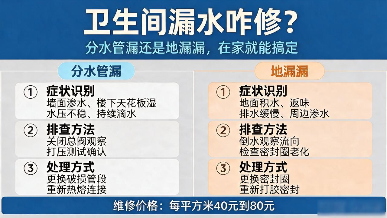 卫生间漏水咋修？分水管漏还是地漏漏，在家就能搞定(图1)