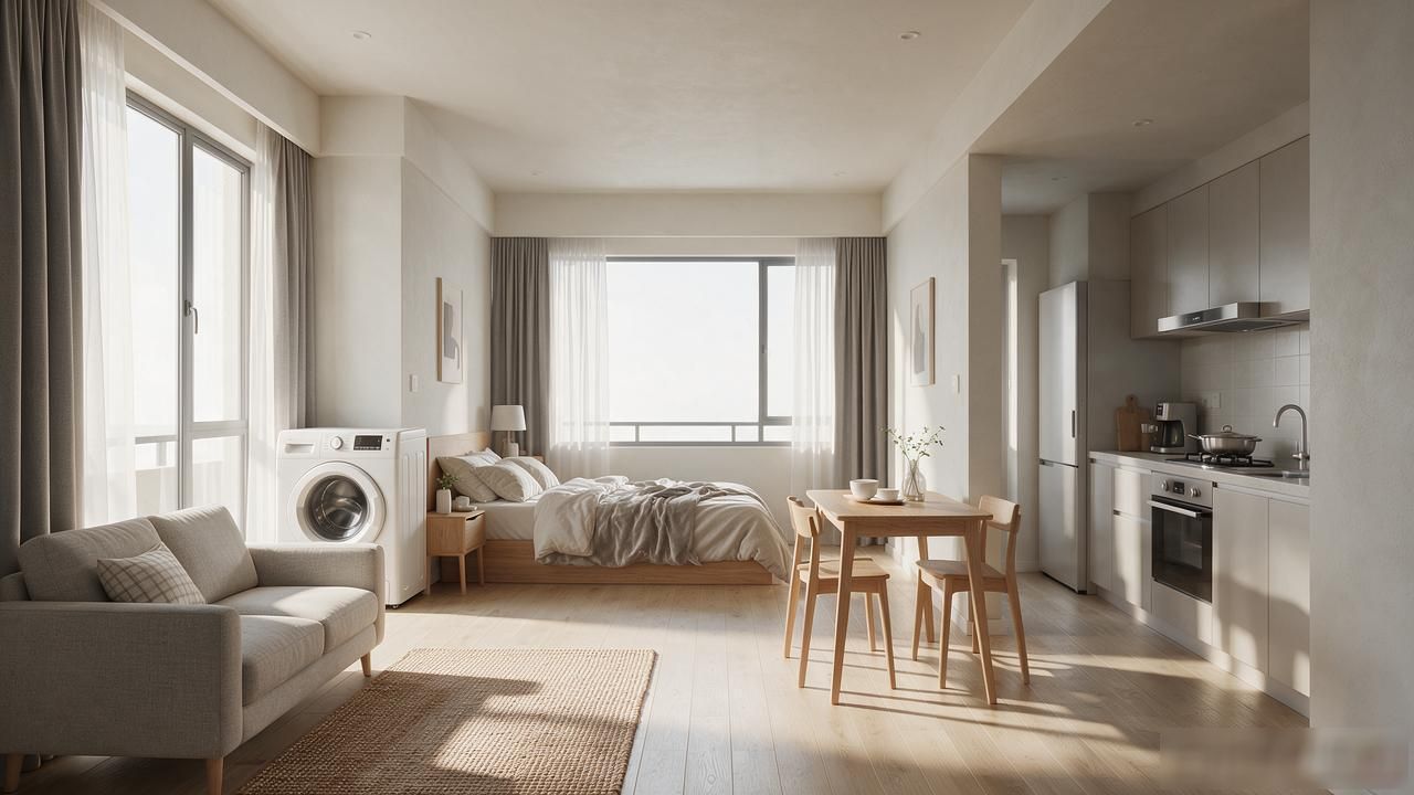 34m²一字小公寓装修,斜墙分割巧扩容,独居真香(图1)